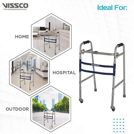 Vissco Medipedic Mild Steel Grey Double Bar Walker with Rotating Castor