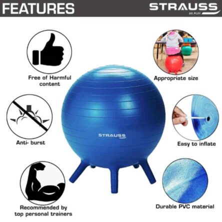 Strauss 26x24x12cm Rubber Round Blue Anti-Burst Gym Ball with Foot Pump