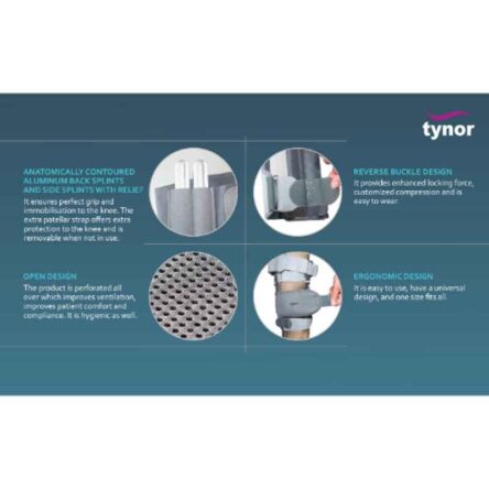 Tynor D42AAZ Nylon & Foam Grey Urbane Knee Immobiliser