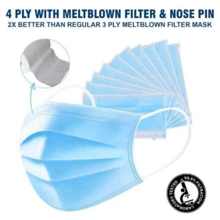 Oriley OR4P25 4 Ply Meltblown Filter Non Surgical Disposable Face Mask with Nose Pin & Earloop (Pack of 25)