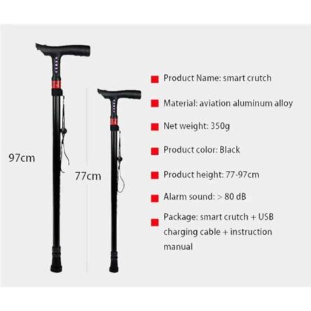 Divine Medicare 77cm Black Aluminium Smart Walking Stick with FM Radio