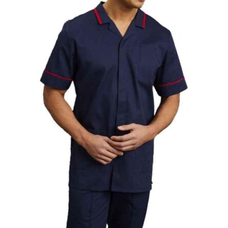 Superb Uniforms Polyester & Viscose Navy Blue Half Sleeves Nurse Tunic for Men