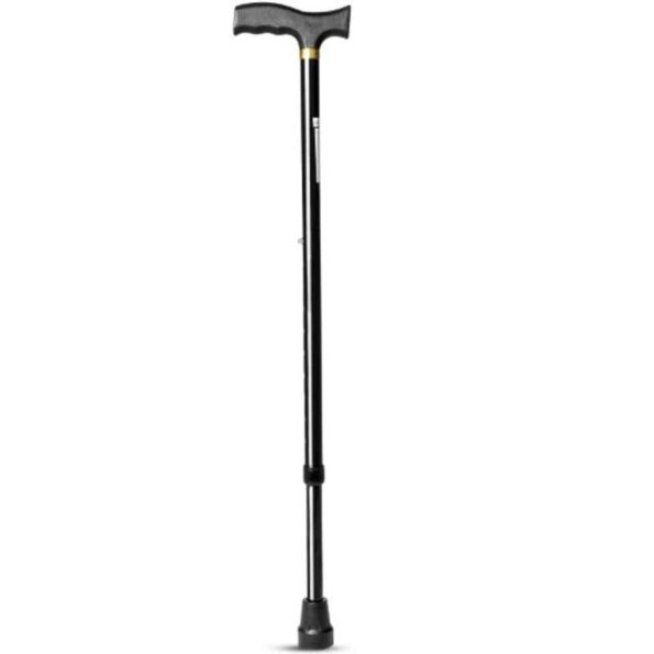 Entros Premium Black Aluminum L-Shaped Height Adjustable Folding Single Walking Stick