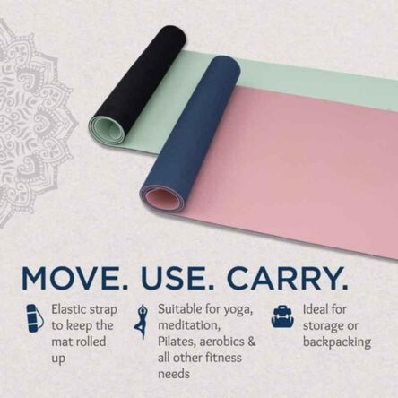 HealthSense YM 601 6x2ft TPE Pink & Blue Yoga Mat for Women & Men with Carry Rope