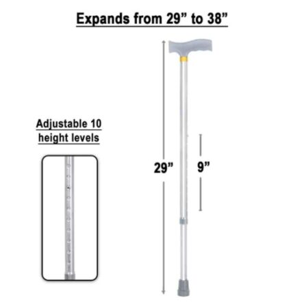 MCP 29-38 inch Silver Aluminum Walking Stick