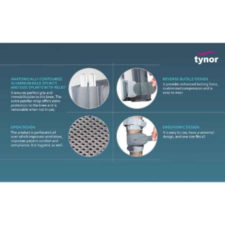 Tynor D42DAZ Nylon & Foam Grey Urbane Knee Immobiliser