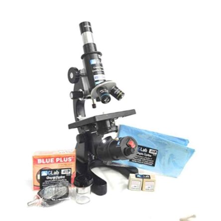 G Lab Achromatic Compound Student Microscope with 50 Blank & 25 Prepaid Slides