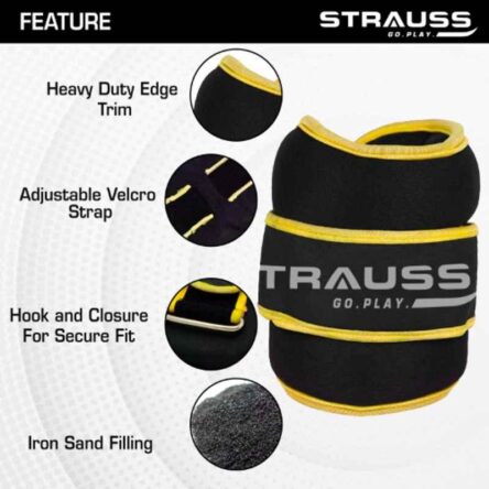 Strauss 26x12x3cm Neoprene Yellow Adjustable Round Shape Ankle Weight