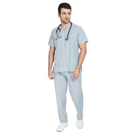 Indosurgicals Polyester & Cotton Grey Unisex Scrub Suit