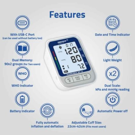 Medtech BP12 Portable Automatic Digital Blood Pressure Monitor Machine with Backlight