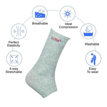 AccuSure Small Bamboo Yarn 4 Way Stretchable Bi-Layered Ankle Compression Support for Men & Women