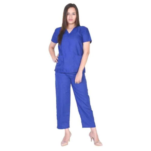 Saraf Cotton Royal Blue Medical V Neck Scrub Suit