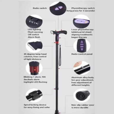 Divine Medicare 77cm Black Aluminium Smart Walking Stick with FM Radio