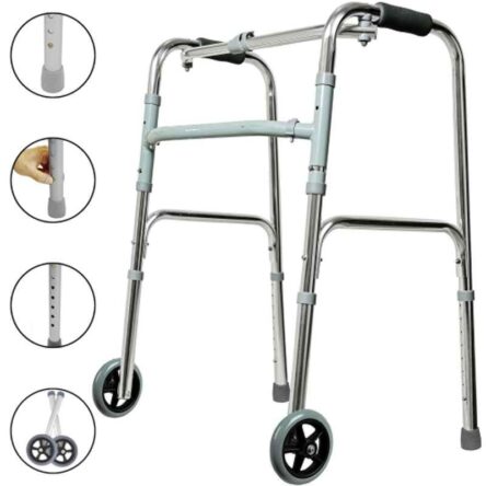 Entros Portable Aluminium Height Adjustable Foldable Walker with Wheel