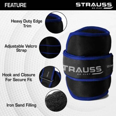 Strauss 26x12x3cm Neoprene Blue Adjustable Round Shape Ankle Weight