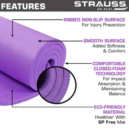 Strauss 61x10x8cm Polyvinyl Chloride Foam Purple Yoga Mat with Carrying Strap