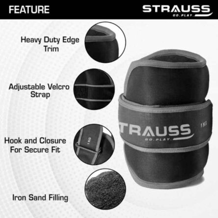 Strauss 30.5×15.3×4.3cm Neoprene Grey Adjustable Round Shape Ankle Weight