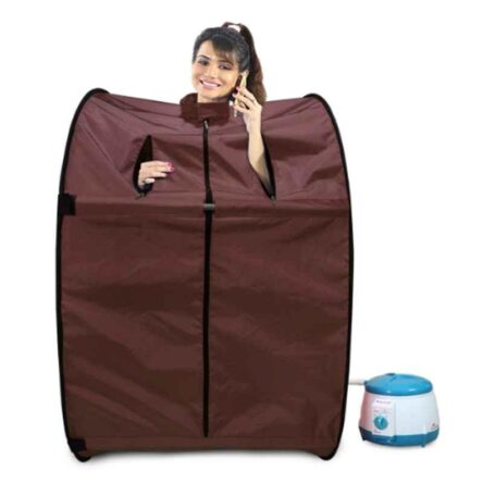 Kawachi 750W Chocolate Brown Portable Steam Sauna Bath for Health & Beauty Spa at Home with Folding Stool