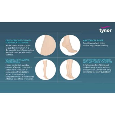 Tynor Compression Garment Leg Mid Thigh Closed Toe Support