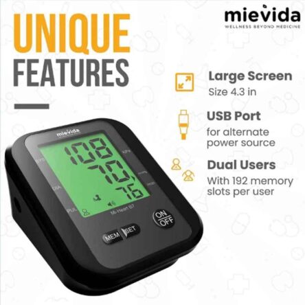 Mievida Mi-Heart B7 Blood Pressure Monitor with Smart 3 Coloured Backlight Display