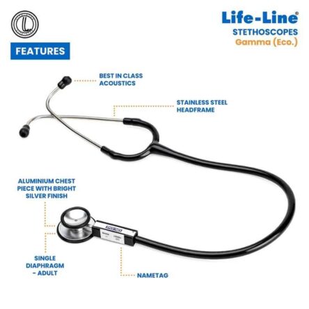 Lifeline Gamma Aluminium Black Single Diaphragm Chest Piece Stethoscope with Y Tube