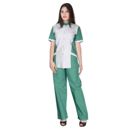 Saraf Cotton & Polyster Green & White Unisex Nurse Scrub Suit