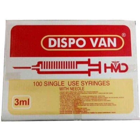 Dispo Van 3ml Single Use Syringe With needle (Pack of 100)