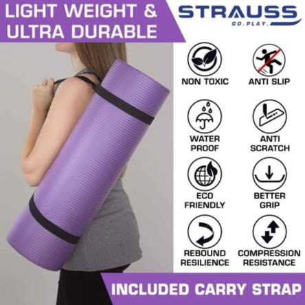 Strauss 61x10x8cm Polyvinyl Chloride Foam Purple Yoga Mat with Carrying Strap