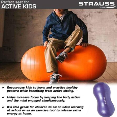 Strauss 95x45cm Rubber Peanut Purple Anti-Burst Gym Ball with Foot Pump