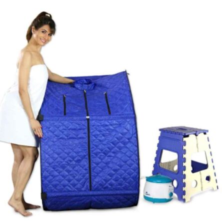 Kawachi Blue Portable Steam Sauna Bath for Health & Beauty Spa at Home with Folding Stool