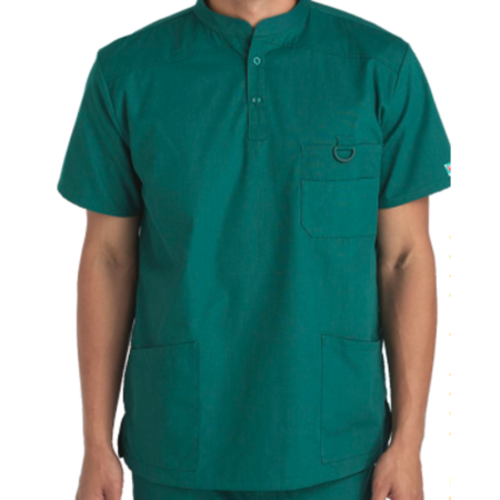 Protect U Medium Green Chinese Collar Scrub Top for Men