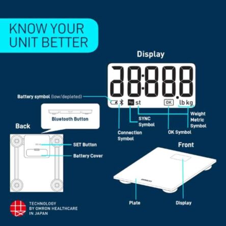 Omron HN 300T 150kg Tempered Glass Ultra Thin Bluetooth LCD Display Automatic Digital Weight Scale