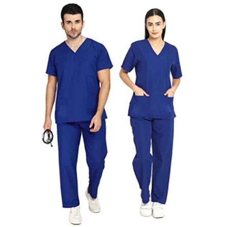 Indosurgicals Polyester & Cotton Royal Blue Unisex Scrub Suit