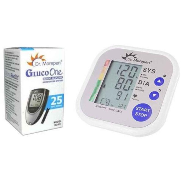 Dr. Morepen BP-02 Blood Pressure Monitor & BG-03 Gluco One 25 Test Strips Combo