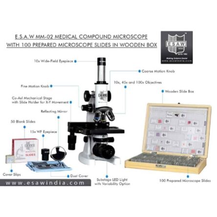 ESAW 100-1500x Medical Biological Compound Microscope with 100 Prepared Glass Slides