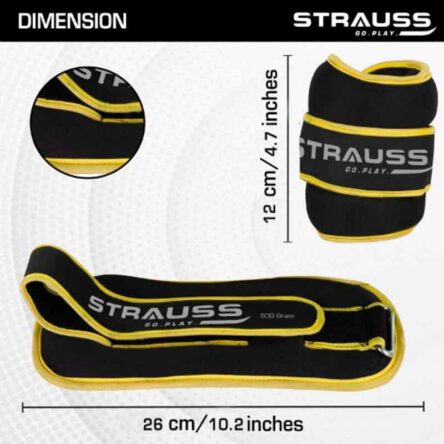 Strauss 26x12x3cm Neoprene Yellow Adjustable Round Shape Ankle Weight