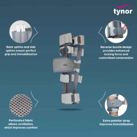Tynor D42AAZ Nylon & Foam Grey Urbane Knee Immobiliser