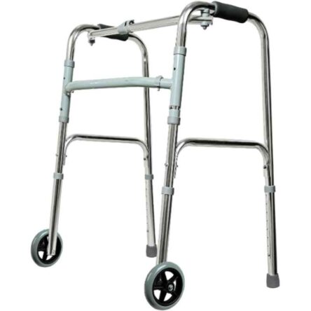 Entros Portable Aluminium Height Adjustable Foldable Walker with Wheel