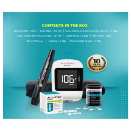 Accu-Chek Instant S Blood Glucose Monitor & 10 Test Strips with 50g Sugar Free Natura Free