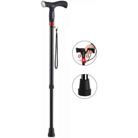 Divine Medicare 77cm Black Aluminium Smart Walking Stick with FM Radio