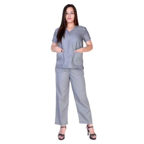 Saraf Cotton Grey Medical V Neck Scrub Suit