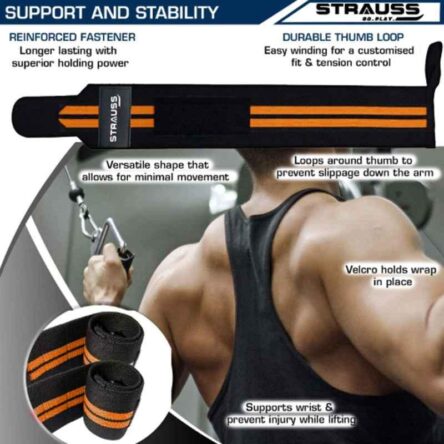 Strauss 16.5x14x4.2cm Black & Orange Weight Lifting Cotton Wrist Support