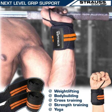 Strauss 16.5x14x4.2cm Black & Orange Weight Lifting Cotton Wrist Support