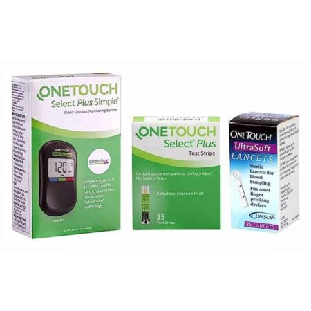 OneTouch Select Plus Diabetes Test Glucometer Kit with 25 Pcs Test Strips & 25 Pcs Ultra Soft Lancets