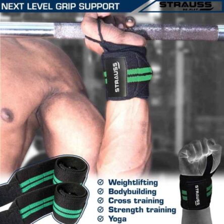 Strauss 20x13x4cm Black & Green Weight Lifting Cotton Wrist Support