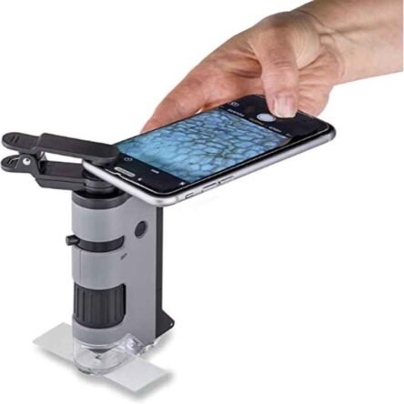 Carson MicroFlip MP-250BUN 100-250X Plastic Grey LED & UV Lighted Pocket Microscope & 24 Pcs Prepared Slides Set