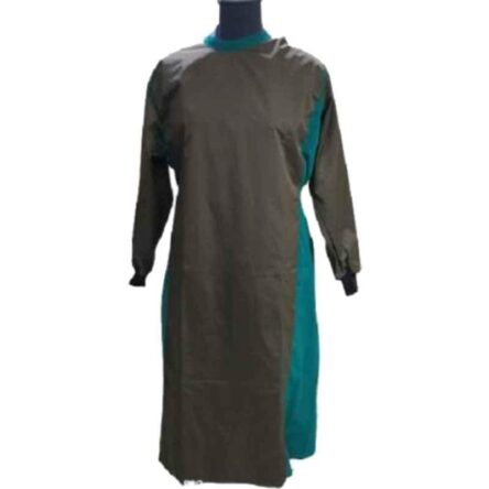 PMPS Impervious & Cotton Green & Brown Full Sleeves & Length Surgeon Gown with Green Color Back Tie