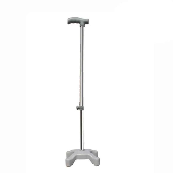 Fidelis Healthcare Mild Steel Grey 4 Leg Height Adjustable Walking Stick with Plastic Base