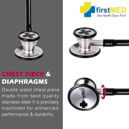 Firstmed Black Professional Classic High Acoustic Stainless Steel Dual Head Stethoscope