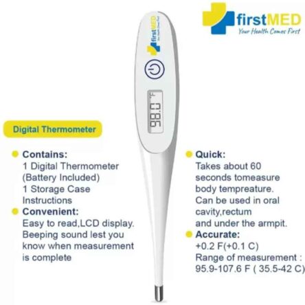 Firstmed White Digital Hard Tip Medical Digital Thermometer